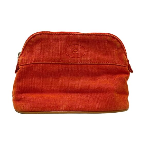 HERMES Bolide Pouch 20 - Orange Beige Canvas Leather None Pouch 146-082325 - Picture 1 of 9
